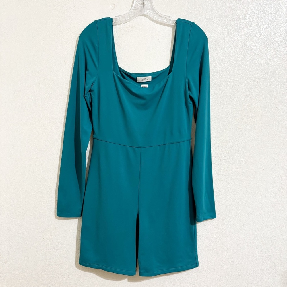 Aritzia Babaton Contour Square Neck Long Sleeve Romper in Oxidized Teal